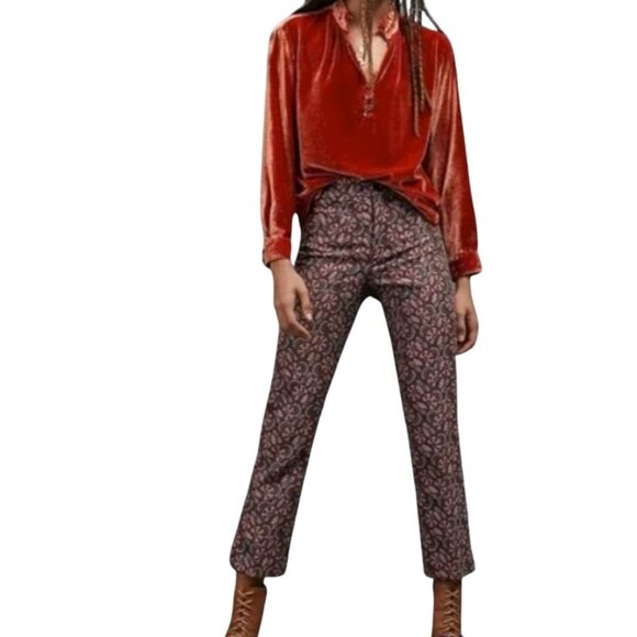 The Essential Slim By Anthropologie Pants - Anthropologie Slim Fit Pasley Floral Prairie Print Boho Festival Trouser  2